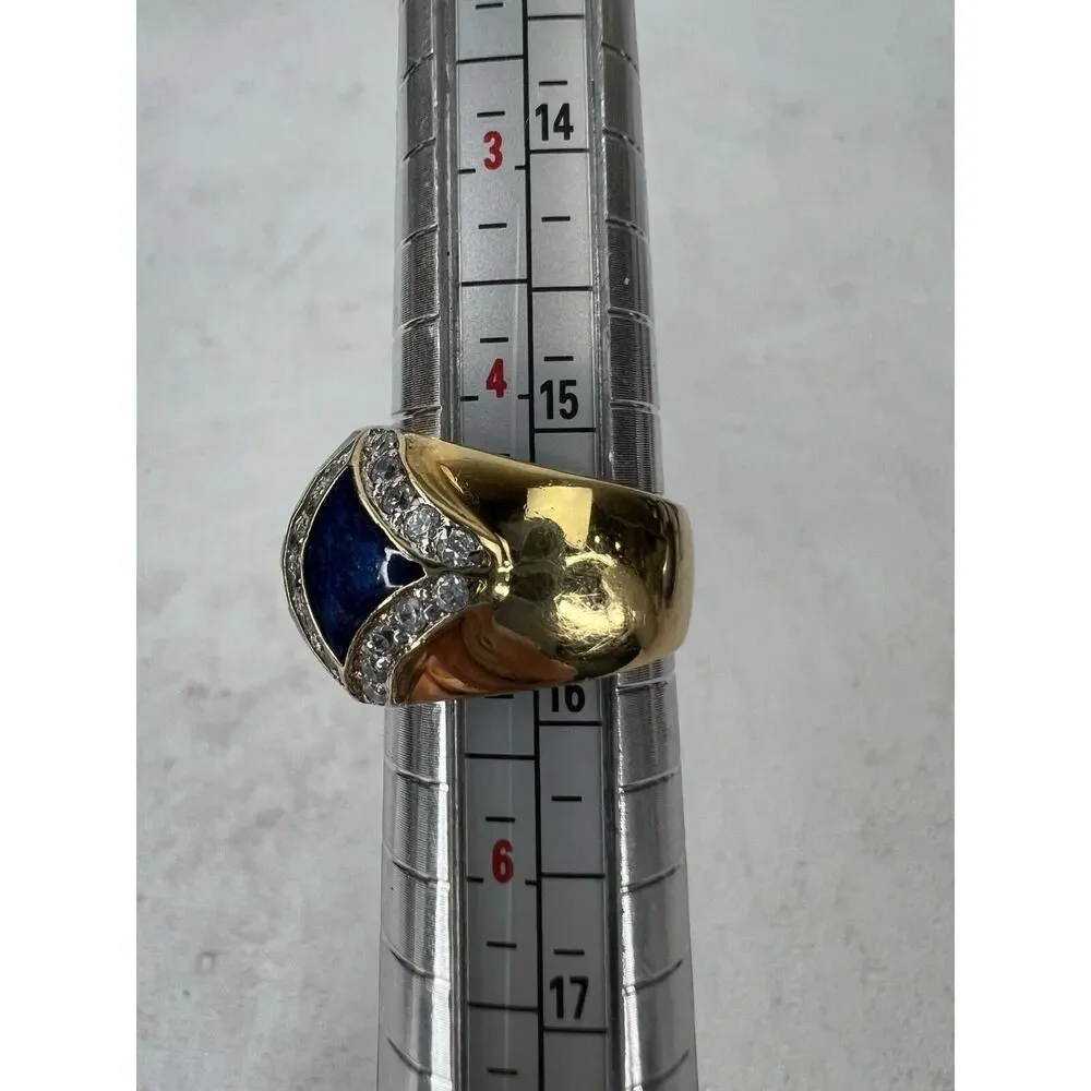 Formal Wear Statement Gold‎ Plated Blue Enamel Chunky Ring - Size 5